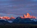 First light on Mount Fitz Roy and Cerro Torre in Los Glaciares National Park 