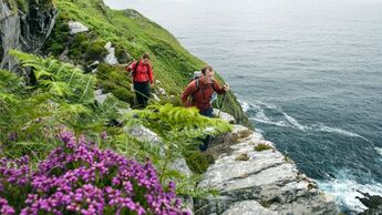 High Cliffs, Green Grass and the Dark BLue Ocean. Hiking the Sheeps Head Way in West Cork, Ireland