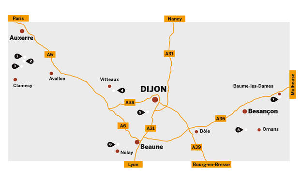 Klettergebiete rund um Dijon