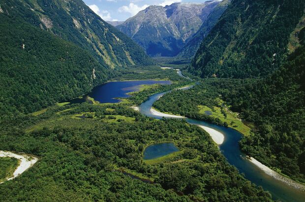 New Zealand, South Island, Te Wahipounamu, Fiordland National Park, Milford Track, river Arthur