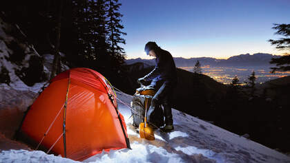 OD Wintertour Zelten Schnee Stirnlampe Bergtour Eis Kälte